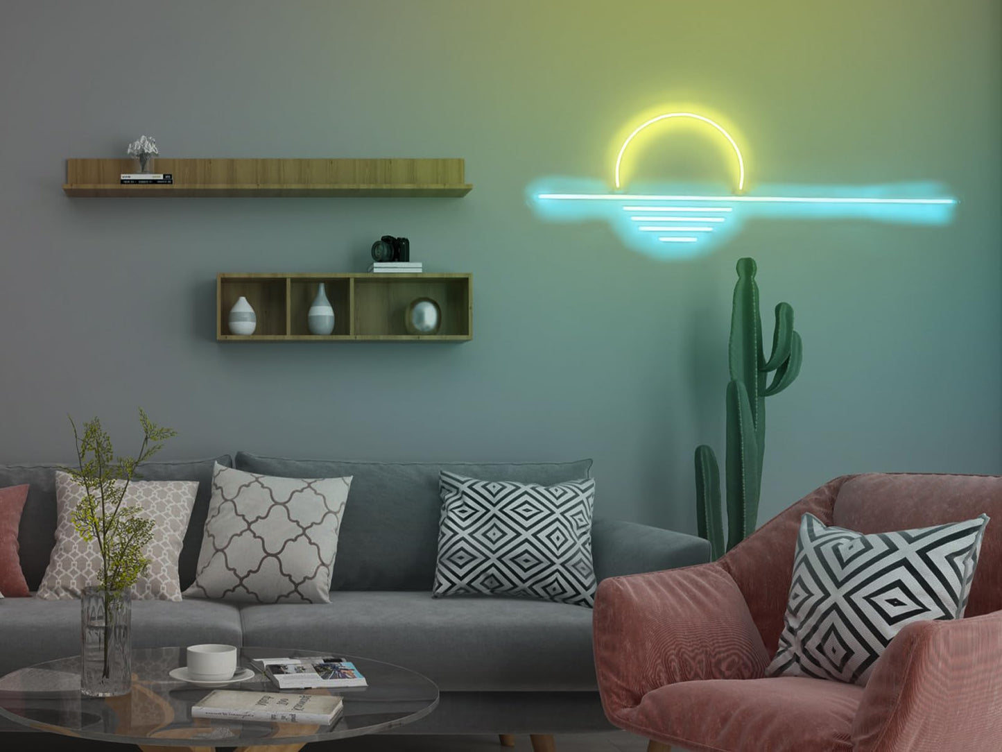 LED Decorative Lights USB Mountains Sunrise Sunset Led Neon Signs Home Decoration Wall Art Holiday Gift Brightness Adjustable 16.5''x11.8''