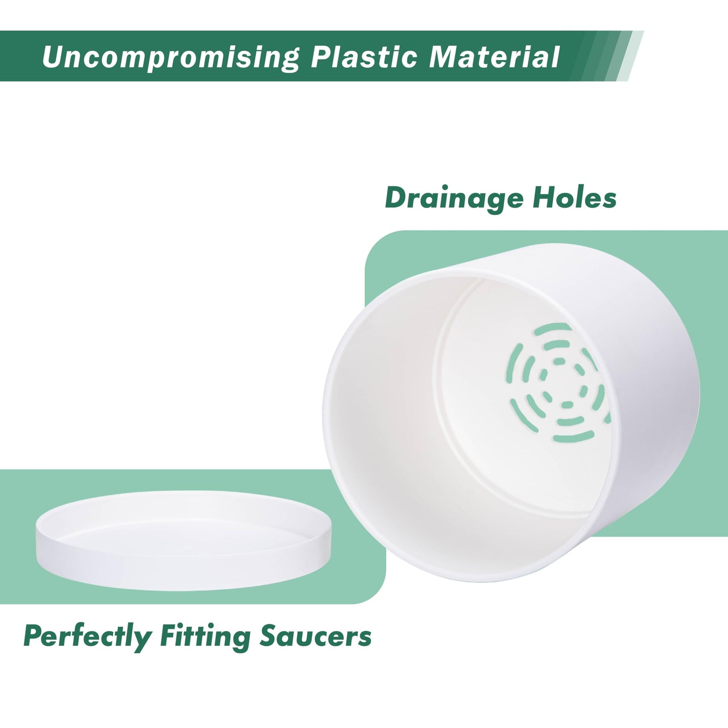 D'vine Dev 12 Inch Plastic Planter Pots for Plant Pot with Drainage Hole and Seamless Saucers, White Color, 74-X-A-3
