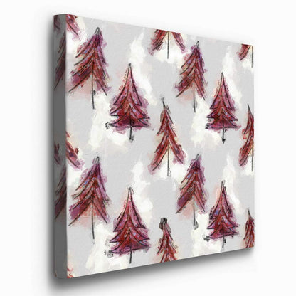 Renditions Gallery Christmas Tree Forest (Red) Wall Art, Cute Winter Artwork, Festive Holiday Patterned Decor, Premium Gallery Wrapped Canvas, Ready to Hang, 10 in H x 10 in W, Made in America