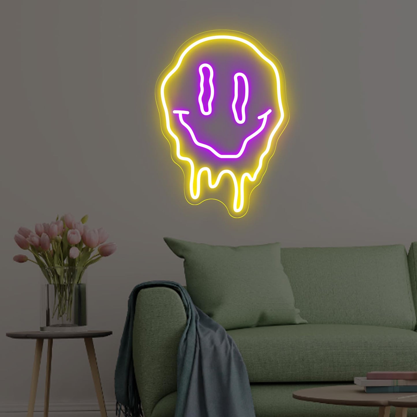 Melting Smiley Face Neon Sign Dripping Smile Wall Decor Bedroom Living Room Neon Entertainment Room Game Room Distorted smile face Sign For Kids Room Bar Party Bedroom Decor Lamp-15.7"