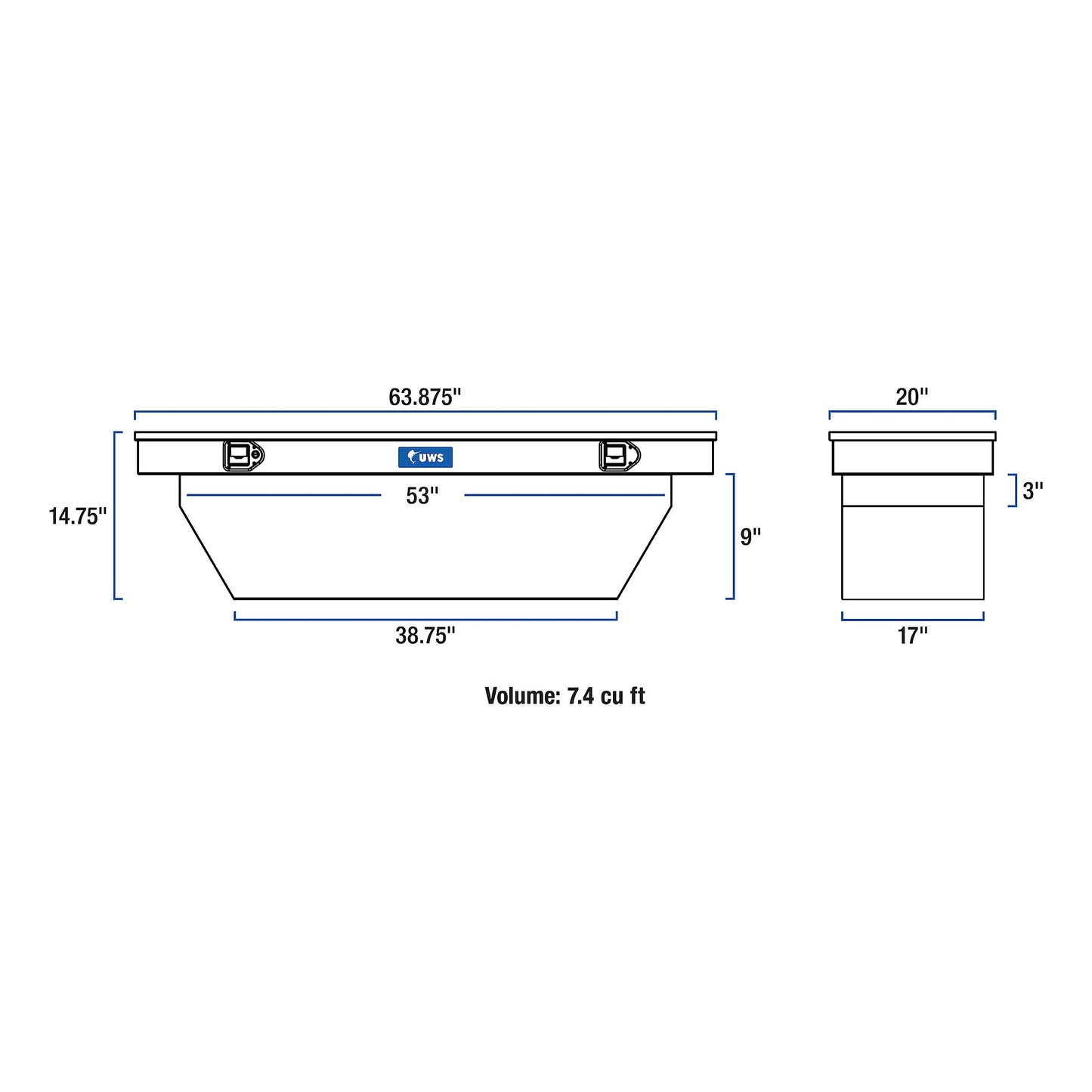 UWS EC10282 63-Inch Gloss Black Heavy-Wall Aluminum Angled Truck Tool Box, RigidCore Lid