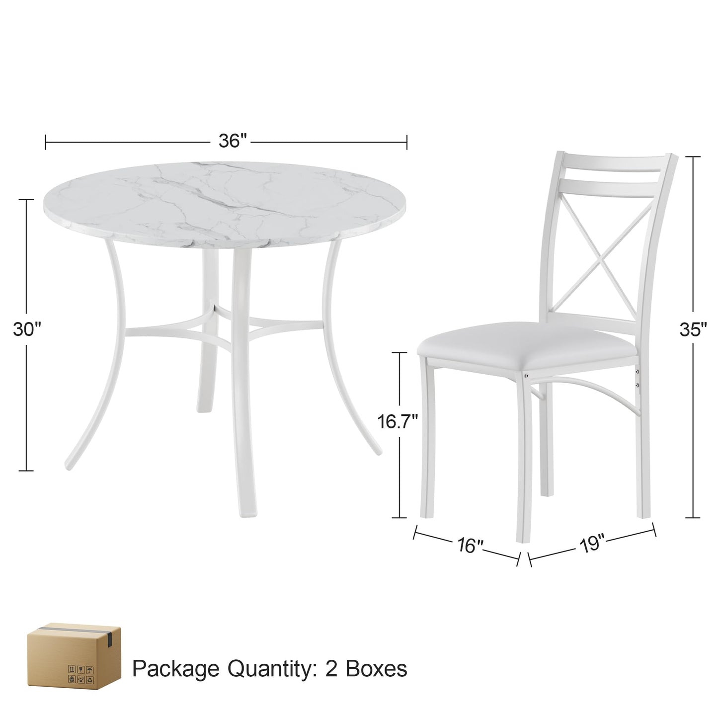 VECELO 5 Piece Dining Table Set for 4 with Chairs, Faux Marble Tabletop, Small Space, Kitchen, Breakfast Nook, White