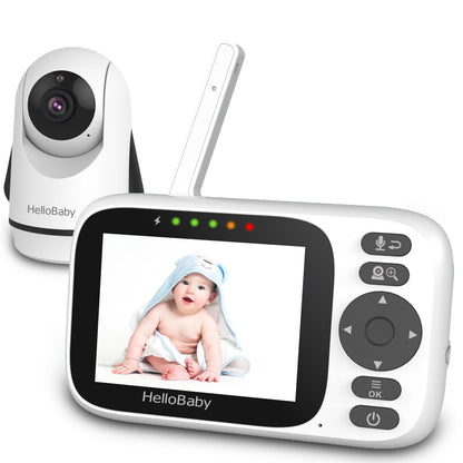 HelloBaby Baby Monitor with Camera and Audio, Video Baby Monitors Night Vision, Pan 320°& Tilt 120° Without WiFi, 3.2’‘ IPS Display 2-Way Talk, ECO Mode, 1000ft, 8 Lullabies and 8 Languages (HB6339)