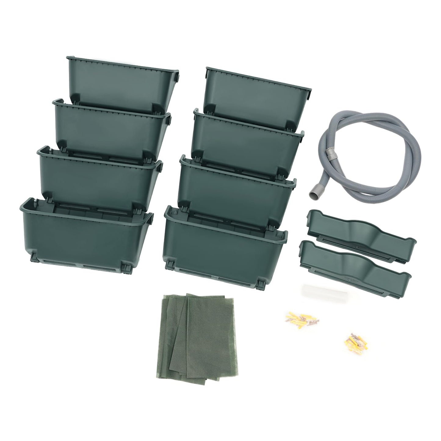 kunghei Vertical Wall Planter for Indoor Plant-Walls Mounted Pot with 2 Drainage Tray 8 Pack, 13 inch Dark Green for Decor, Plastic Pots Balcony Planters, Plants Hanging (8, Army Green)