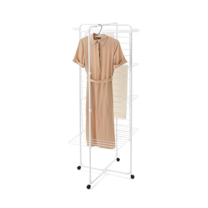 Brabantia HangOn Tower Clothes Drying Rack with Wheels | 98ft (30m) | White | Tall 3-Tier Indoor Clothes Airer with Adjustable Shelves for Towels, Folds Flat to Save Space | Fits 3 Full Loads
