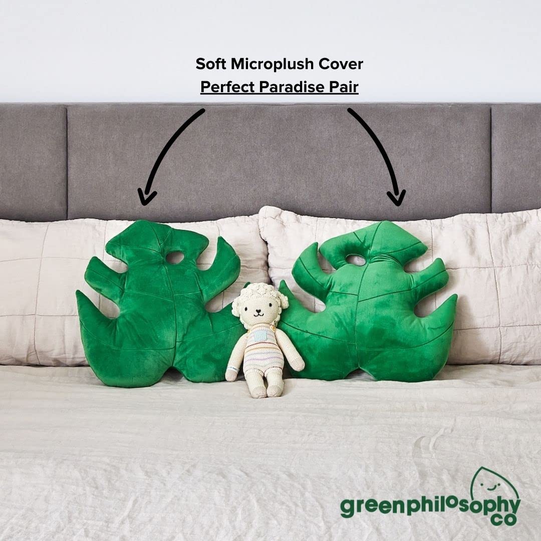 Green Philosophy Co. Monstera Leaf Pillow - Mossy Earth - Large Soft Plant-Shaped Plush Cushion for Couch, Bed, or Reading Nook - Cute & Unique Nature-Inspired Decor Super Soft & Cuddly Throw Pillow