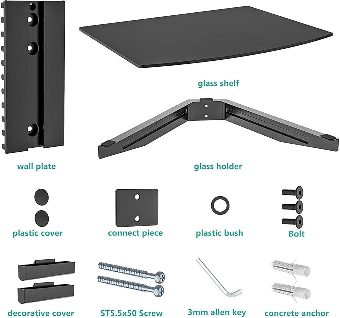 WALI Floating TV Shelf, 1 Tier Glass Projector Shelf