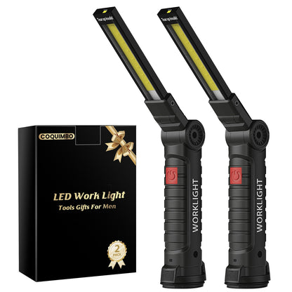 Coquimbo Work Light Christmas Stocking Fillers Gifts for Men Him, LED Torch Rechargeable Inspection Lamp Mechanic Emergency BBQ Light 360° Rotate with Magnetic Base and Hook (2 Pack, Black)