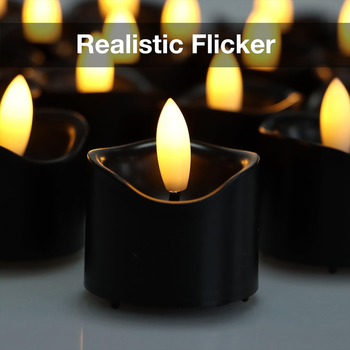 7LinRay 48 Pack Black Flameless Tealight Candles, Battery Operated Tea Lights Realistic Flickering LED Votive Candles for Wedding, Halloween, Party, Home Decor