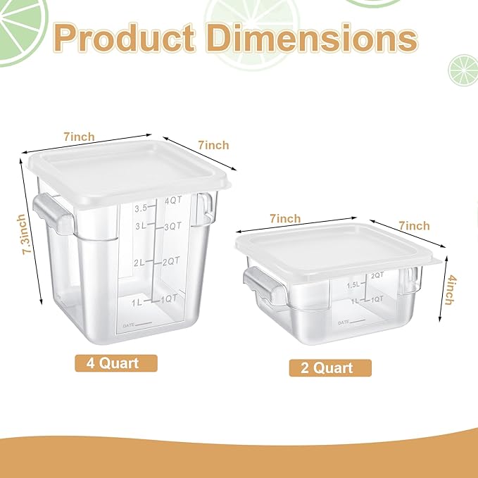 Barydat 4 Pcs Square Food Storage Containers