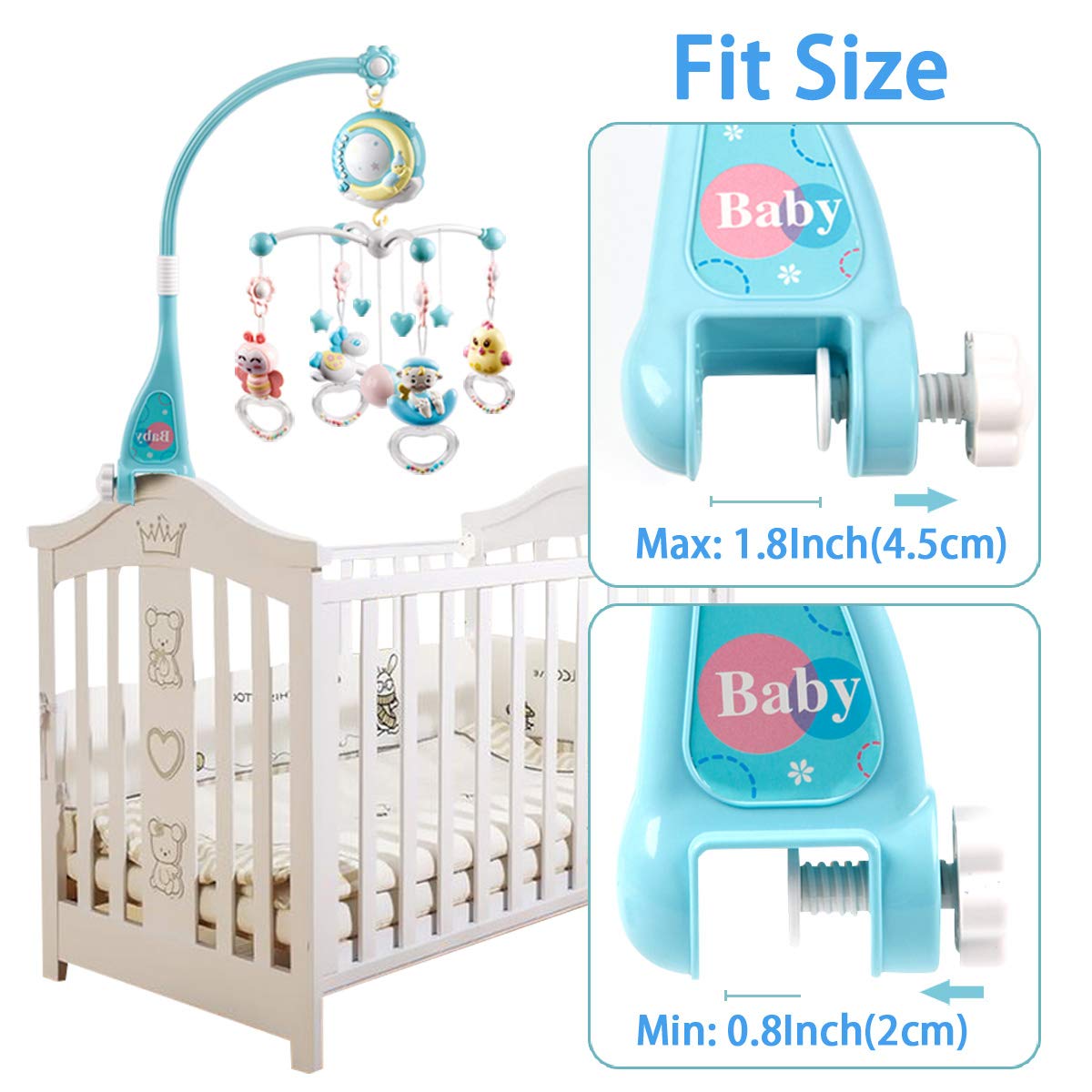 Mini Tudou Baby Musical Mobile Crib with Music and Lights, Timing Function, Projection, Take-Along Rattle and Music Box for Babies Boys Girls Toddlers
