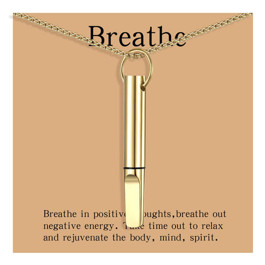 hooppoo Quit Smoking Necklace, Anxiety Relief Breathing Inhaler with Essential Oil Pad - Aromatherapy Diffuser Pendant for Smokers, Stainless Steel Necklace for Women & Men (Gold)