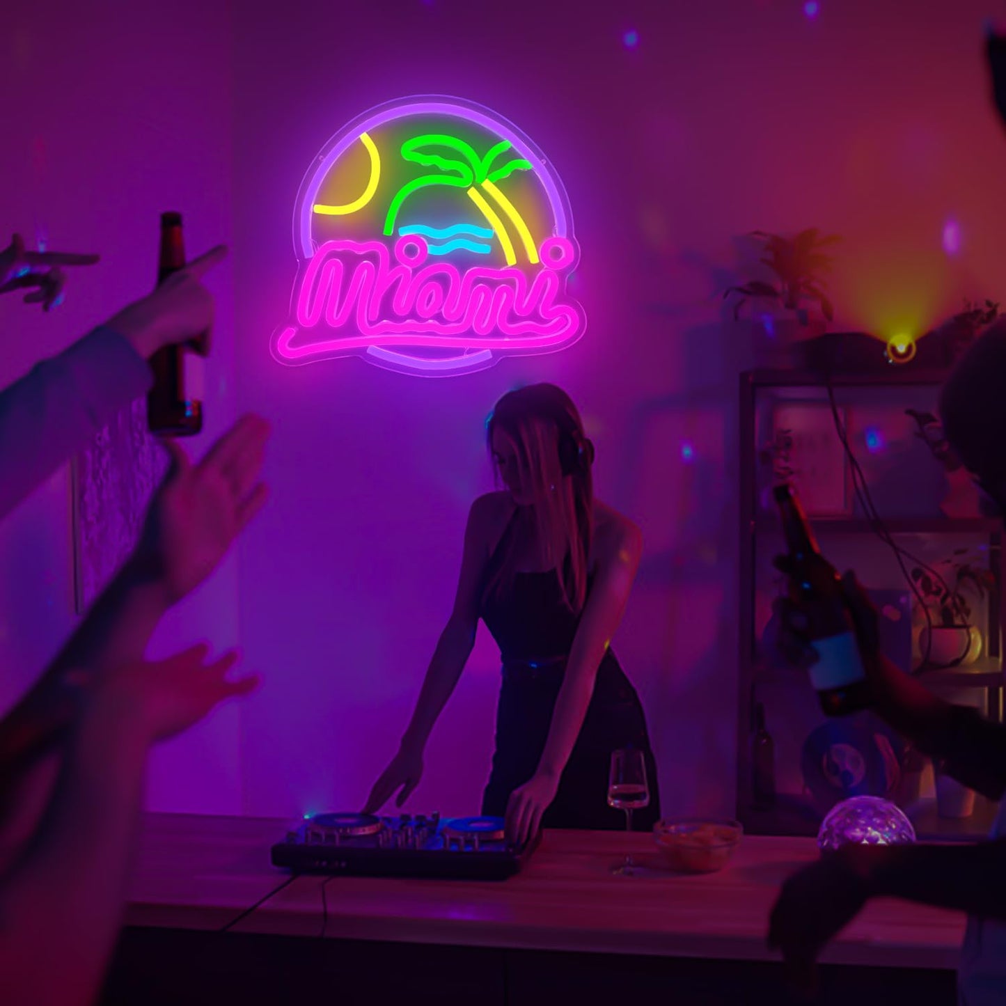 Miami Neon Sign Dimmable Led Palm Tree Sunset Sunrise Neon Light Signs for Wall Decor, Miami Wave Island Neon Lights for Beach, Vacation, Party, Room, Man Cave