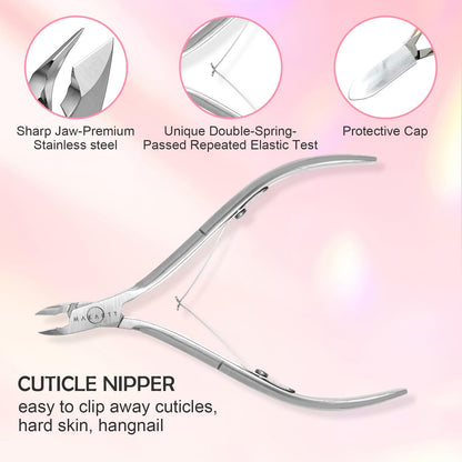 Makartt Cuticle Trimmer with Cuticle Pusher, Silver Nail Trimmer Nail Care Manicure and Pedicure Kit with Stainless Steel Cuticle Nipper and Dual End Nail Pushers for Home Salon Use (Pack of 3 PCS)