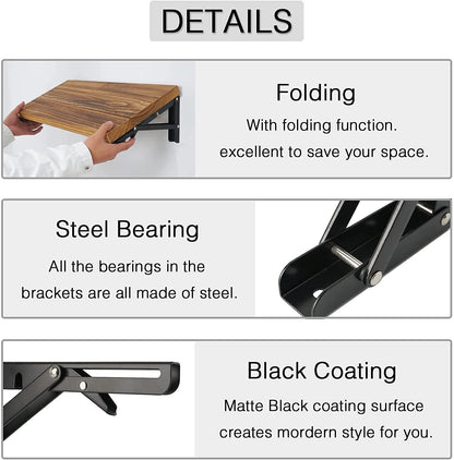 Folding Shelf Brackets - 24 Inch 2 Pcs Heavy Duty Metal Collapsible Triangle Shelf Bracket, DIY Wall Mounted Shelf Bracket, Space Saving for Bench Table