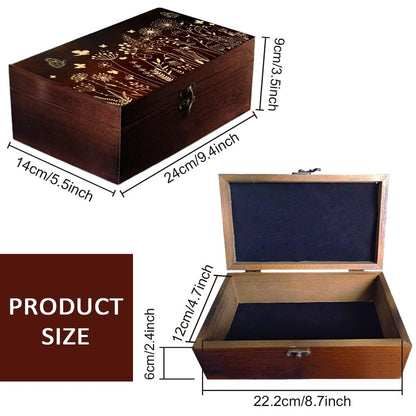 arricraft 1 Pc Wooden Memory Keepsake Box, Wildflower Cluster Butterflies Engraved Pattern Rectangle Pine Tarot Box for Anniversary Jewelry Board Storage (9.45x5.51x3.54 Inch)