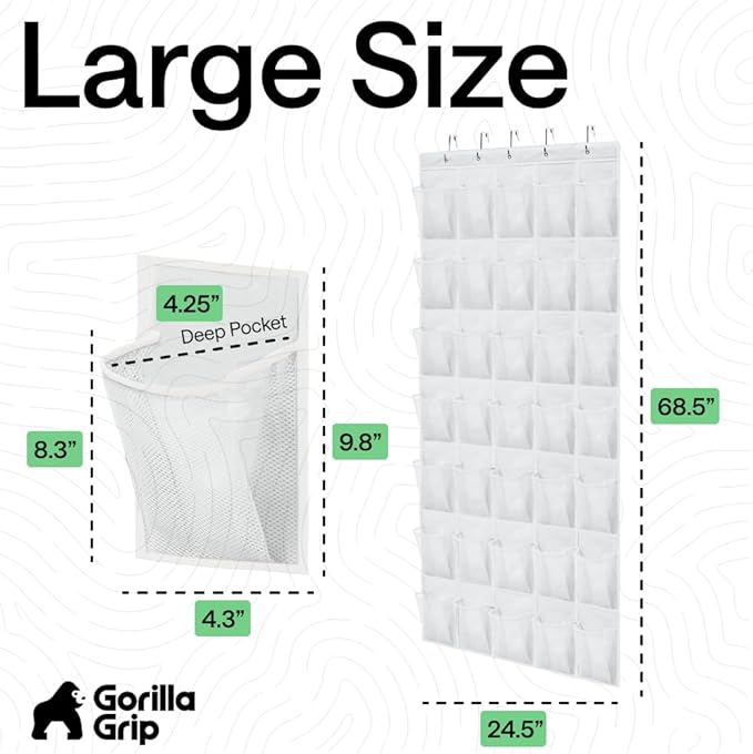 GORILLA GRIP Over the Door Shoe Organizer, 35 Large Breathable Mesh Pockets
