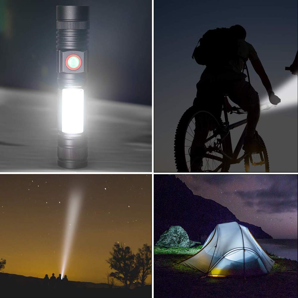 Torch USB Rechargeable Including 18650 Battery - LED Torch Tactical Super Bright Powerful Magnetic COB Work Torches Flashlight for Camping,Hiking,Fishing …