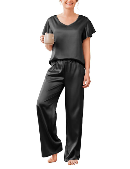 Ekouaer Women's Satin Silky Pajama Set 2 Piece Short Sleeve Shirt with Long Pants Pjs Sets Soft PJ Loungewear S-XXL