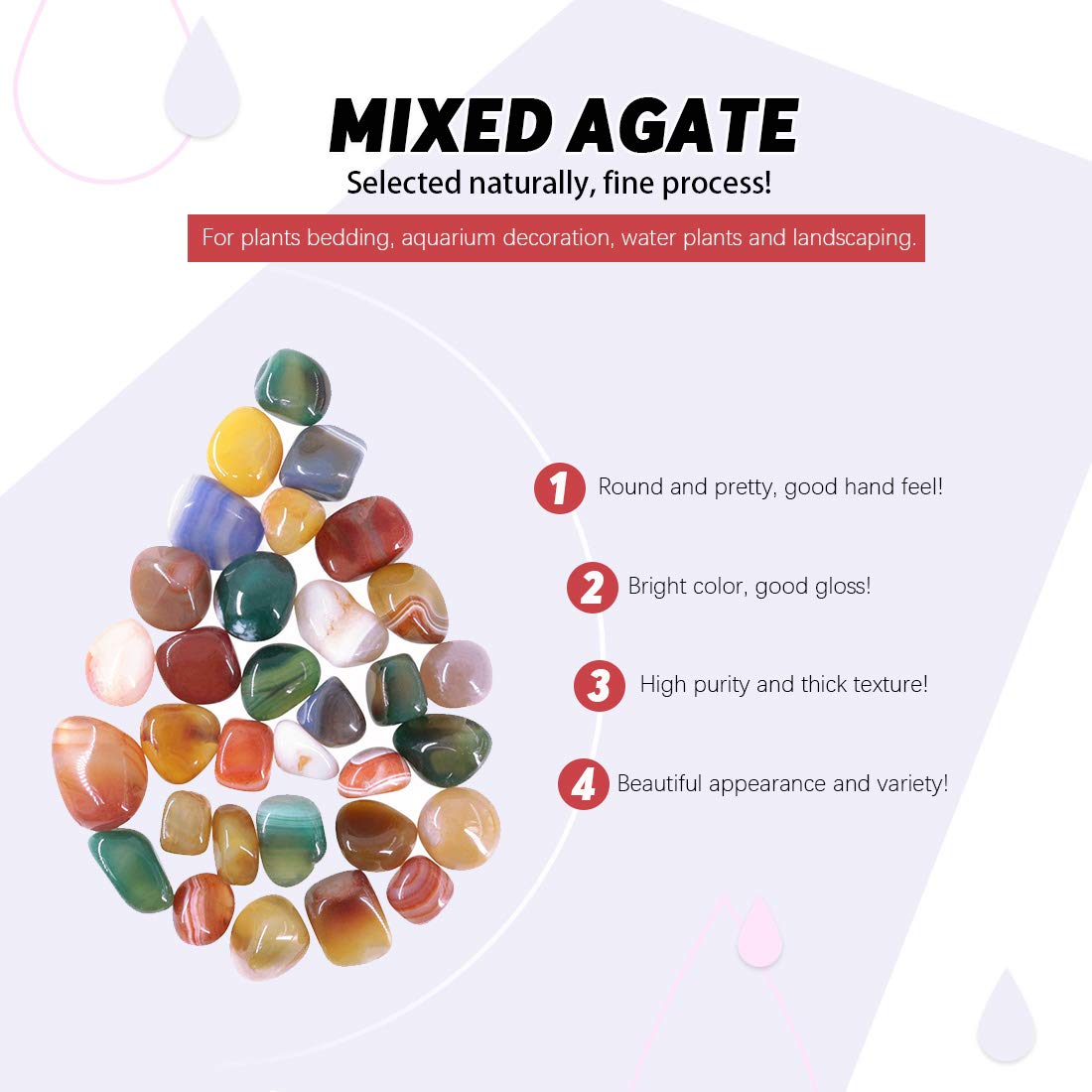 Hilitchi Mixed Agate Stone Tumbled Stones for Plants Cacti & Succulents Bedding, Vase Filler, Landscape Bottom Decoration (About 1lb(455g)/Bag)