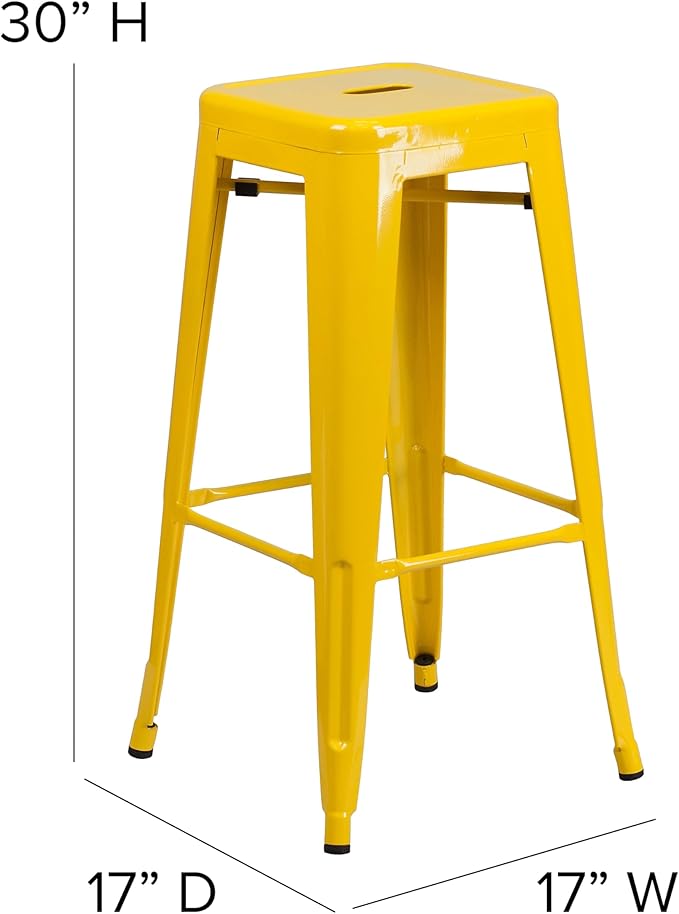 Flash Furniture Lily 4 Pack Commercial Grade 30" High Backless Yellow Metal