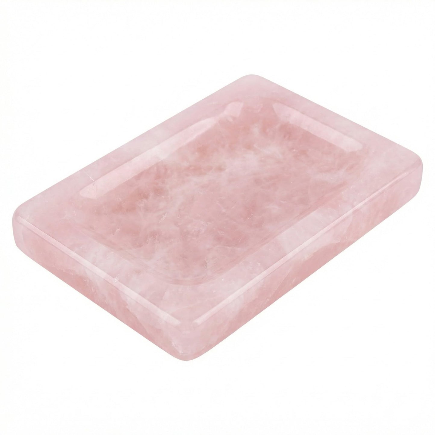 Lierlava Small Rose Quartz Soap Dish & Ring Holder - 4.3" Natural Pink Crystal Jewelry Tray - Mini Stone Decorative Dish for Bathroom Vanity & Nightstand