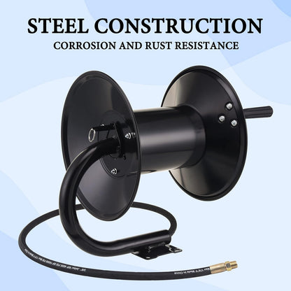 M MINGLE High Pressure Washer Hose Reel 150ft, Heavy Duty Steel Hose Reel, Manual Crank Power Washer Hose Reel with 3/8" Pressure Wash Hose, Swivel Arm and Mounting Bracket, 4000 PSI