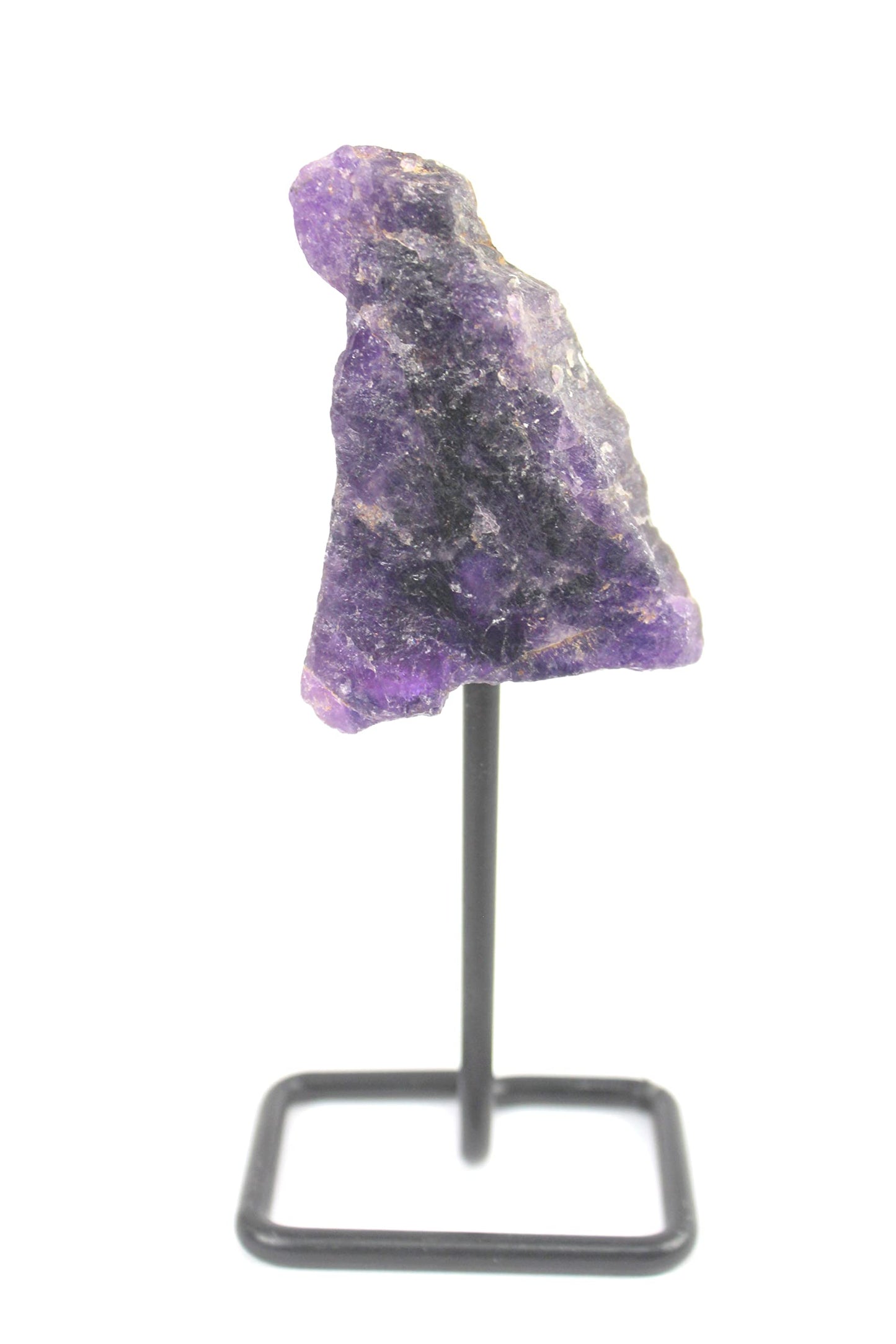 Jet Raw Cluster Stone Metal Stand Healing Crystals Stone for Home Office Decoration Small 4.5-5 Inch Tall (Amethyst)