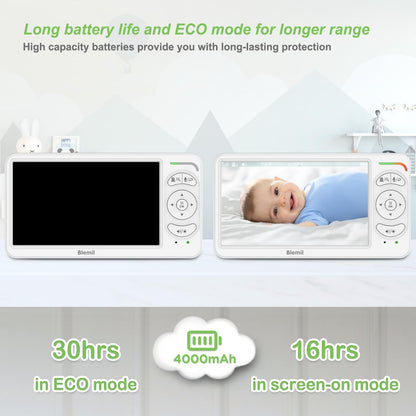 Blemil BabyMonitor with Camera and Audio, 6'' IPS Screen Baby Camera Monitor No WiFi, 30-Hrs Battery, ECO, Night Vision,2-Way Talk, Travel Video Baby Monitor Portable