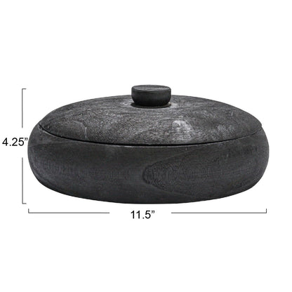 Creative Co-Op Decorative Paulownia Wood Container with Lid, Black
