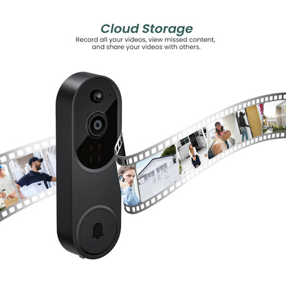 1080p Video Doorbell Camera Wireless with Chime, AI Human Detection, 2-Way Audio, FHD Live View, Wire-Free, Night Vision, Cloud Storage, Battery Powered, Indoor Outdoor Surveillance (Black)