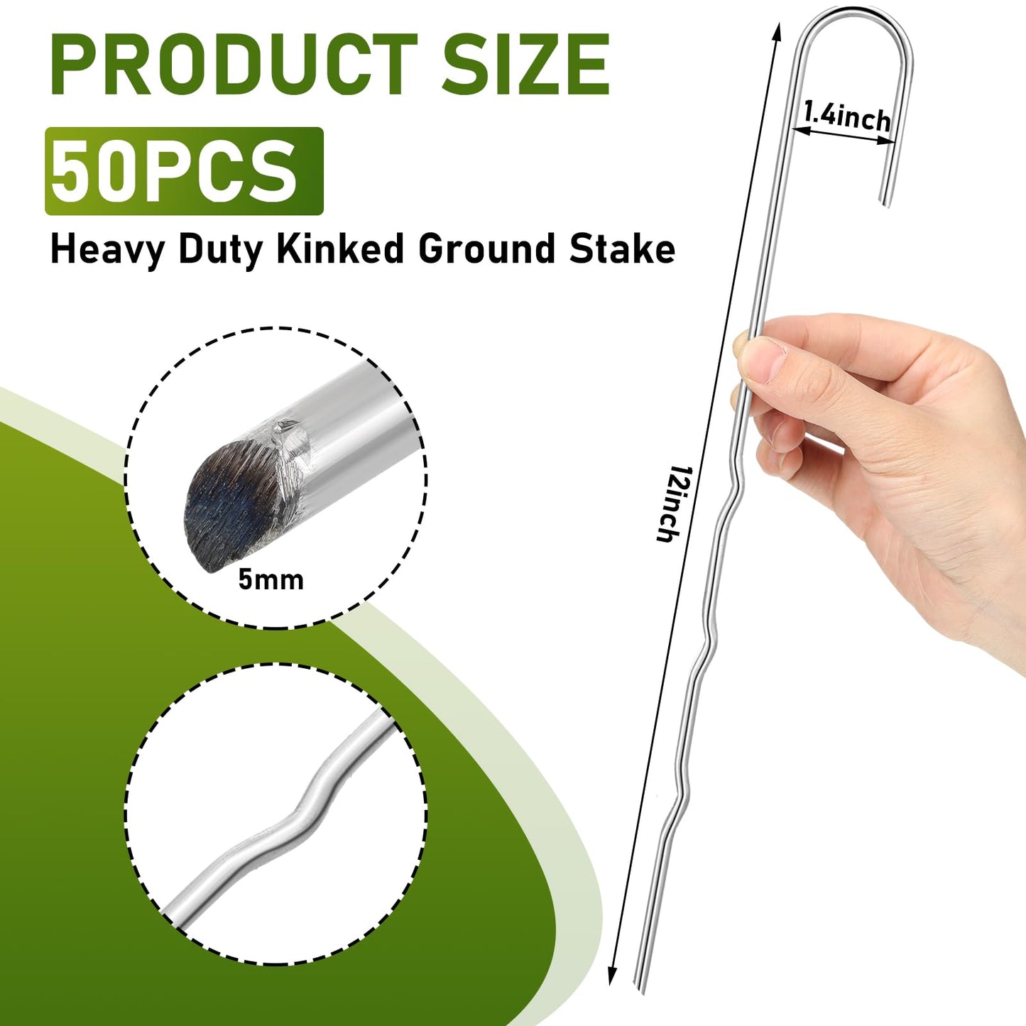 Yaocom 50 Pcs Kinked Ground Stakes 12 Inch Metal Garden Fence Edging Hook Heavy Duty J Shaped Galvanized Tent Fence Spikes for Dogs Digging Canopy Outdoor Yard Christmas Inflatables Decorations