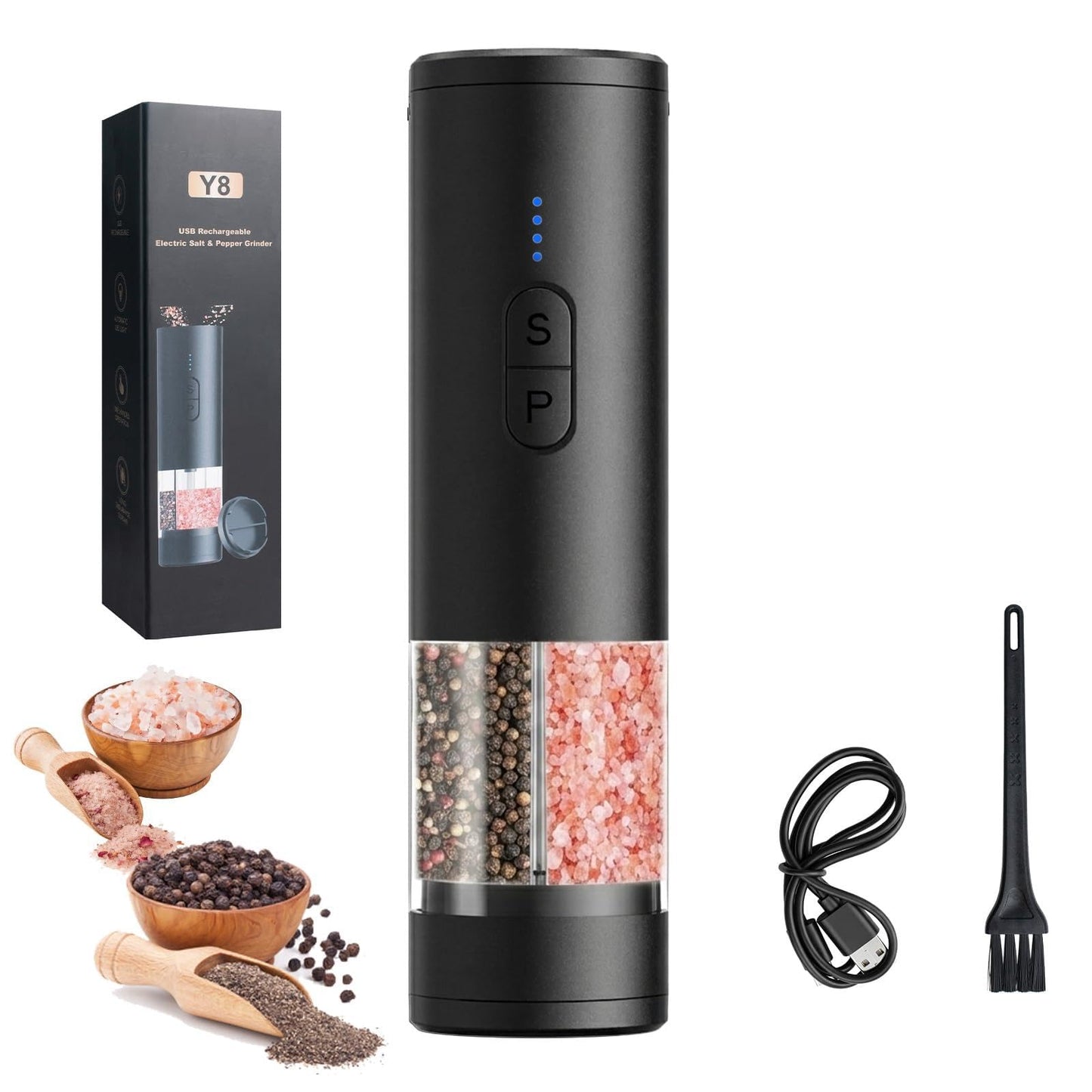 Agilive 2 in 1 Electric Salt and Pepper Grinder Set, Dual Ceramic Grinder Adjustable Coarseness, Kitchen gift, Automatic Salt and Pepper Mill Shakers with Battery Display(Black)