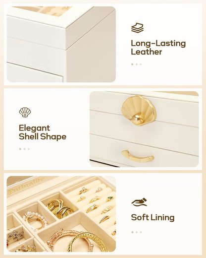 Enthralite Jewelry Box with 1 Drawers: Display Organizer for Earrings Necklaces - Christmas Gifts for Girls Women (White)