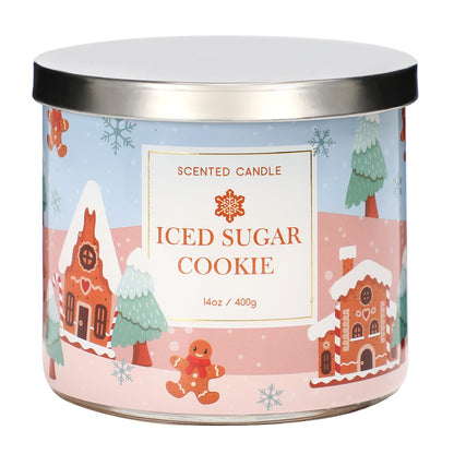 Christmas Scented Candles, Sugar Cookie & Vanilla Scented, Large 3 Wicks Candle, 14 oz, Christmas Candle Gift