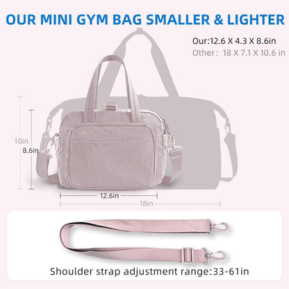 Geelraqaly mini gym bag for women, travel duffel bag with wet pockets and Shoe Compartment,Lightweight carry on weekender duffel, water resistant,for sports,yoga,dance,pink