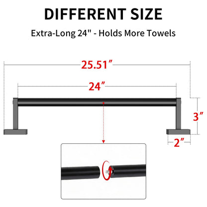 MKO Towel Bar for Bathroom, 24" Hand Towel Holder Rod with Metal, Black Towel Racks for Bathroom Hanger Wall Mounted for Home Essentials, 2 Pack