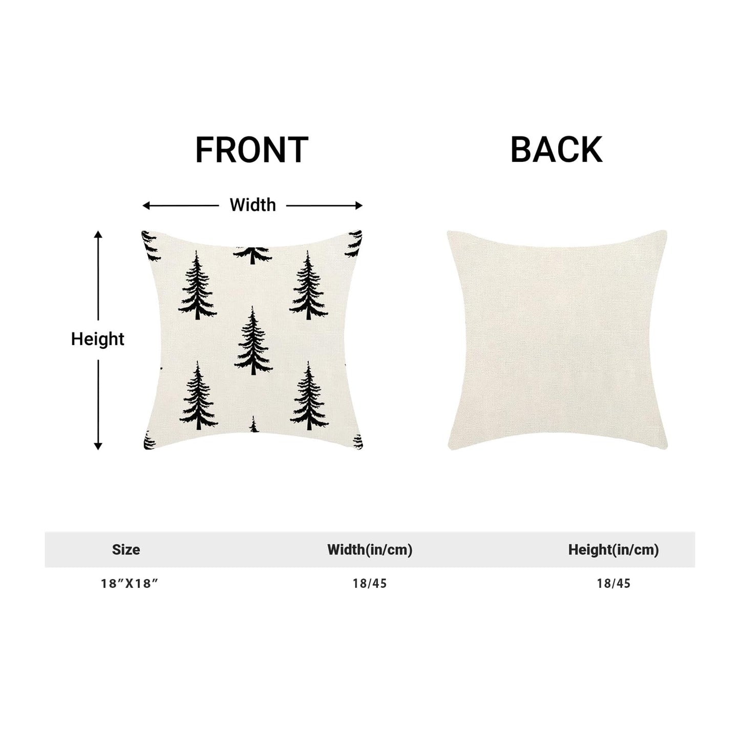 Christmas Pillow Covers 18x18 Inch Set of 2 Cream Black Christmas Tree Decor Throw Pillows Winter Xmas Holiday Outdoor Cushion Cases for Couch Bed Decorations