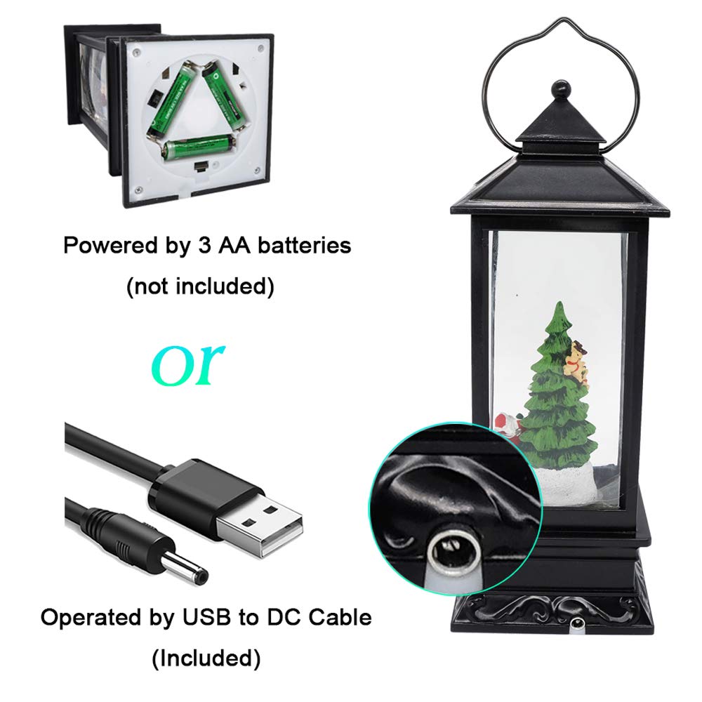 Wondise Lighted Musical Snow Globe Lantern with 6 Hour Timer, 12 Inches USB Powered & Battery Operated Spinning Water and Swirling Glitter Christmas Snow Globe Lantern Gifts(Santa and Tree)