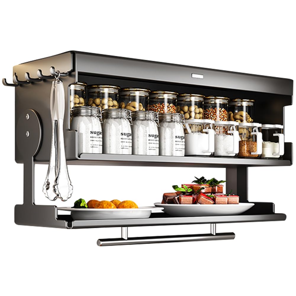 ANQIA Multifunctional Kitchen Seasoning Shelf Wall Mount Spice Rack Utensil Holder Seasoning Jar Storage Organizer for Food Oil Bottle Sugar Salt Pepper (Grey, Small)