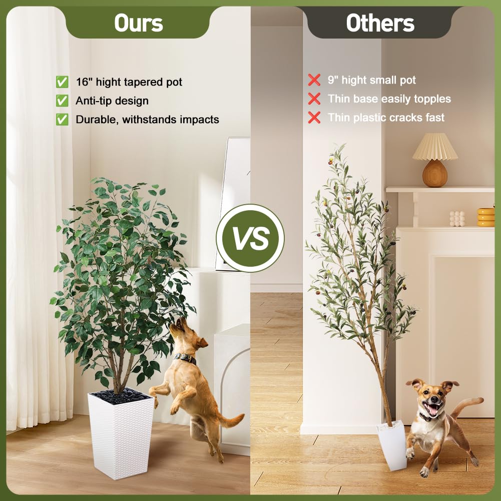 VeriNatural 5ft Artificial Ficus Tree,Tall Faux Tree with Pebbles & Planter UV Resistant Potted Fake Plant with Silk Leaves & Real Wood Trunk,Indoor Outdoor Floor Plant for Home,Living Room,VN129