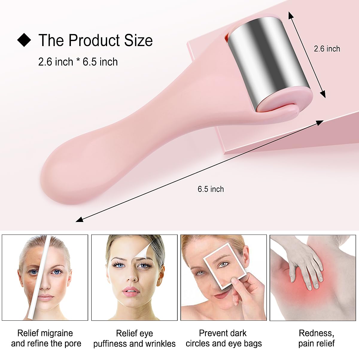 Ice Roller for Face and Eye 2 Pcs,Face Roller Skin Care for Puffiness,Migraine,Pain Relief,Eye Roller For Puffy Eyes Dark Circles,Stainless Steel Facial Roller (Pink)