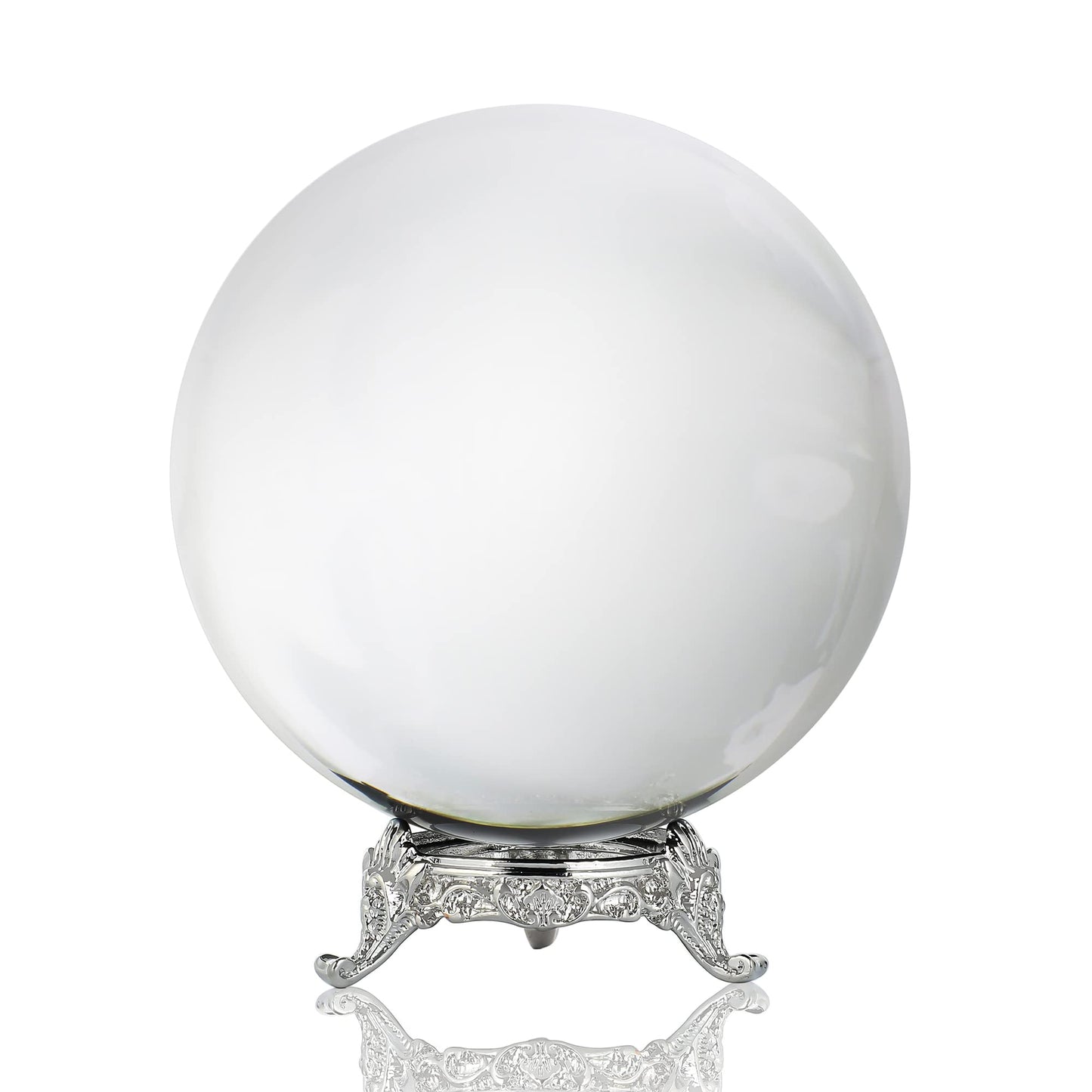 QFkris 100mm/3.9inch Clear Crystal Ball with Metal Stand Fortune Teller Mystical Quartz Ball Photography Props FengShui Divination Spheres Decorative Glass Ball