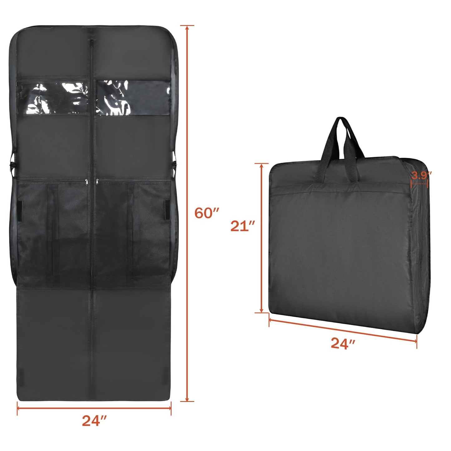 Univivi 60 '' Foldable Extra Long Dress Garment Bag, Premium Breathable & Tear-resistant Hanging Dress Cover for Travel and Closet Storage with Mesh Shoe Pocket and 2 Carry Handles