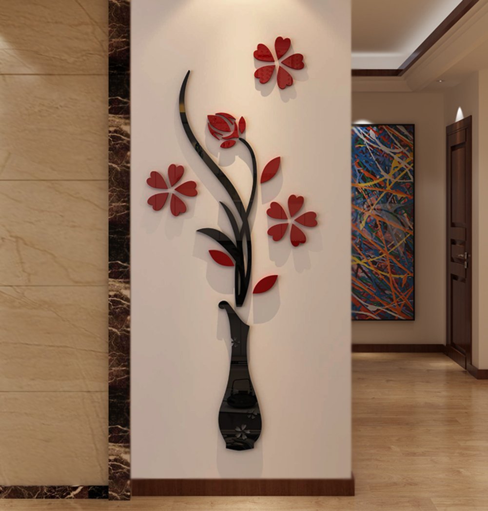 Hermione Baby 3D Vase Wall Murals for Living Room & Bedroom, DIY Wall Decal, Originality Stickers Gift, Red, 59 X 23 inches