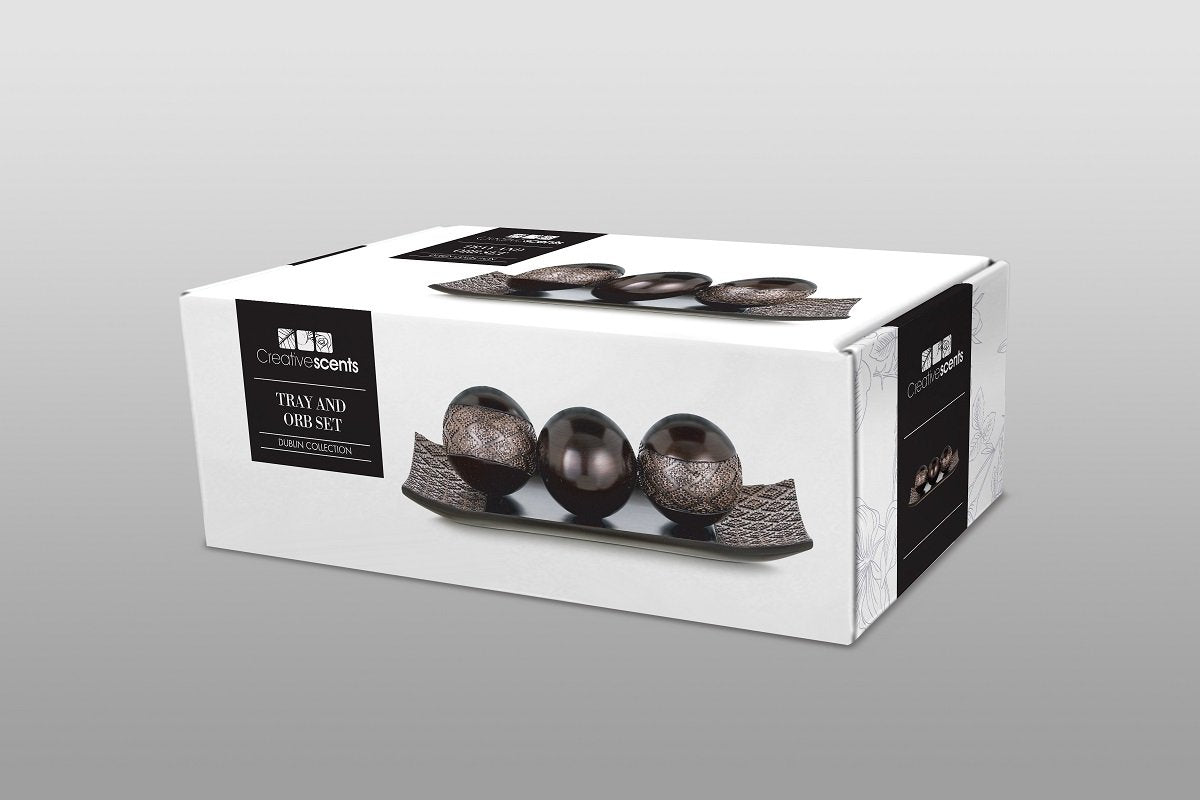 Creative Scents Dublin Brown Home Decor Tray with Orbs Set and Matching Candle Holder Set of 2 - Coffee Table Mantle Decor Centerpiece