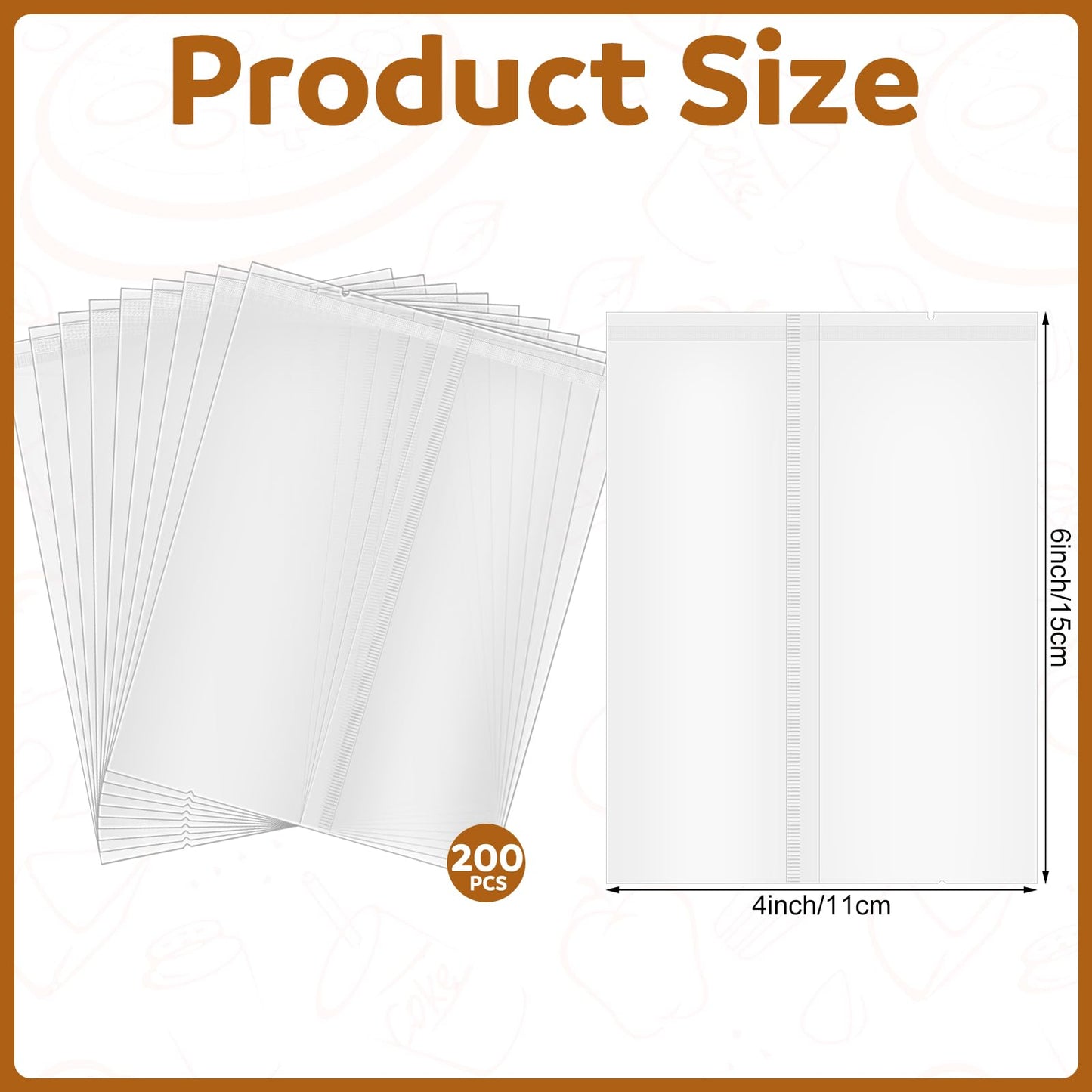 Yexiya 200 Pcs 4" x 6" Matte Frosted Heat Seal Cookie Bags Cellophane Cookie Bags Flat Edge for Treat Chocolate Candy Dessert Snack Packs 4th of July Back to School Wedding Birthday Party Gift Giving