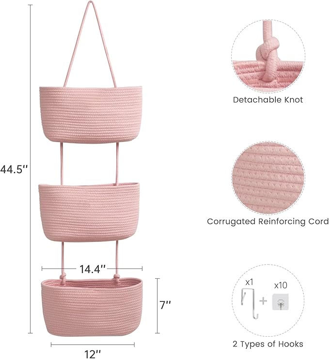 TeoKJ 3-Tier Wall hanging Storage Bags, Over the Door Organizer, Decorative