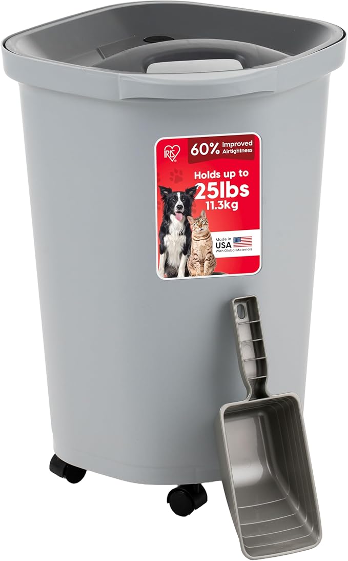 IRIS USA Pet Food Storage Container 25 lbs, Premium 60% Improved Airtight Seal