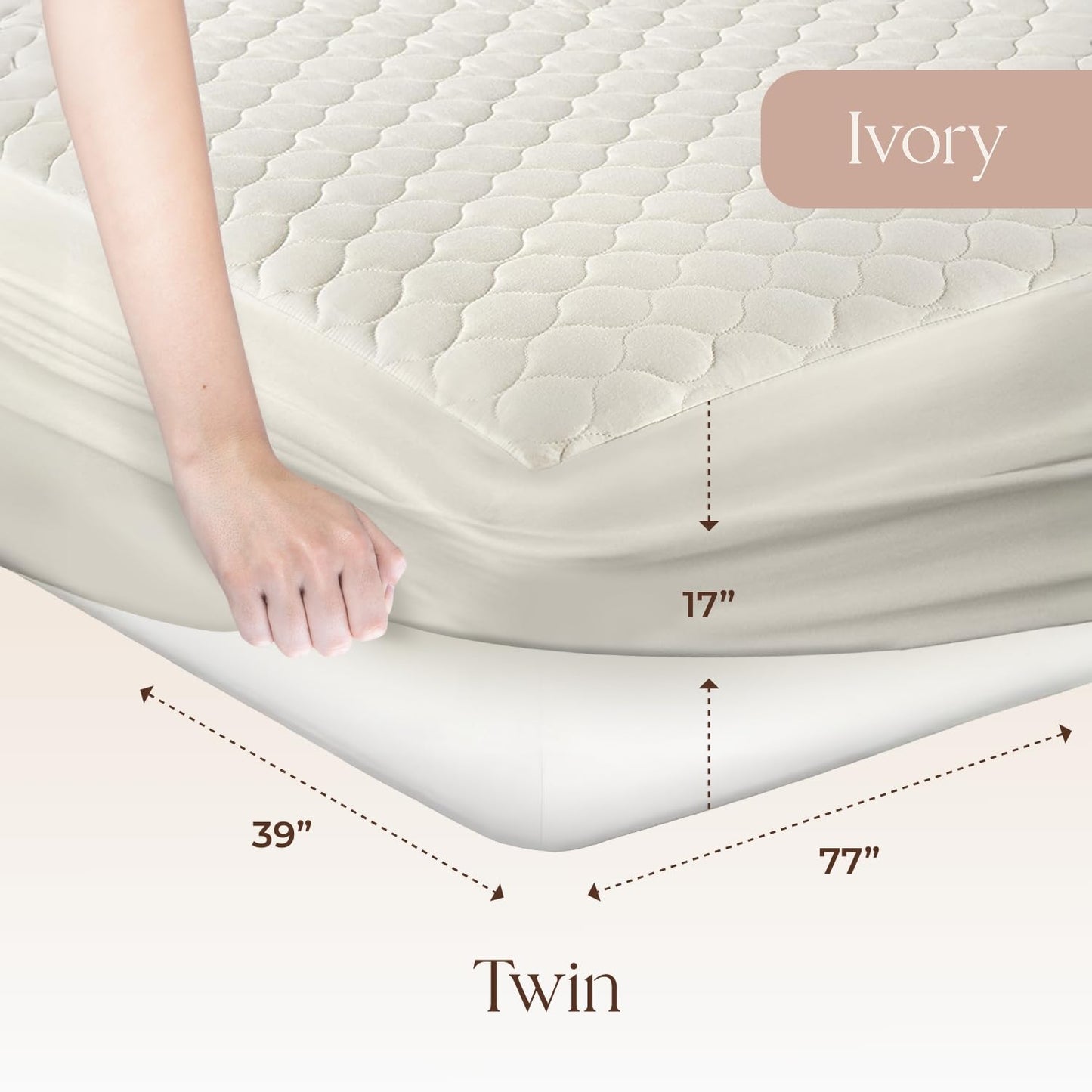 100% Cotton Organic Mattress Pad - Breathable & Cooling Mattress Protector Twin Size - Premium 300GSM Quilted and Machine Washable - Fairtrade & GOTS Certified Bed Protector (Ivory, Twin)